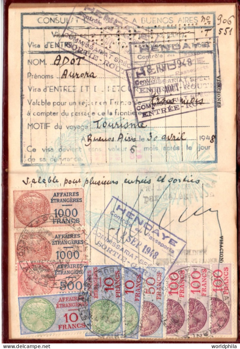 Argentina 1948 Much Travelled Document, Europe, Many Revenue Stamps. Signed Passport History Document - Historische Dokumente