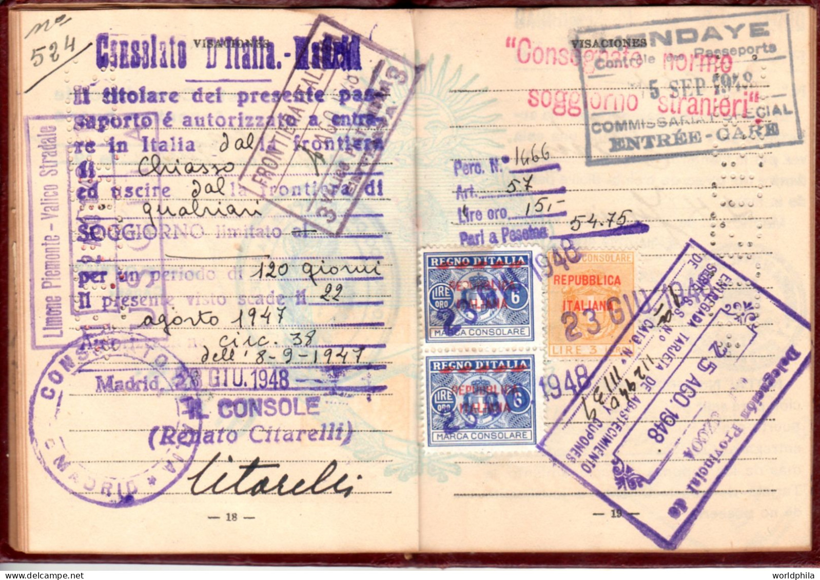 Argentina 1948 Much Travelled Document, Europe, Many Revenue Stamps. Signed Passport History Document - Historische Dokumente