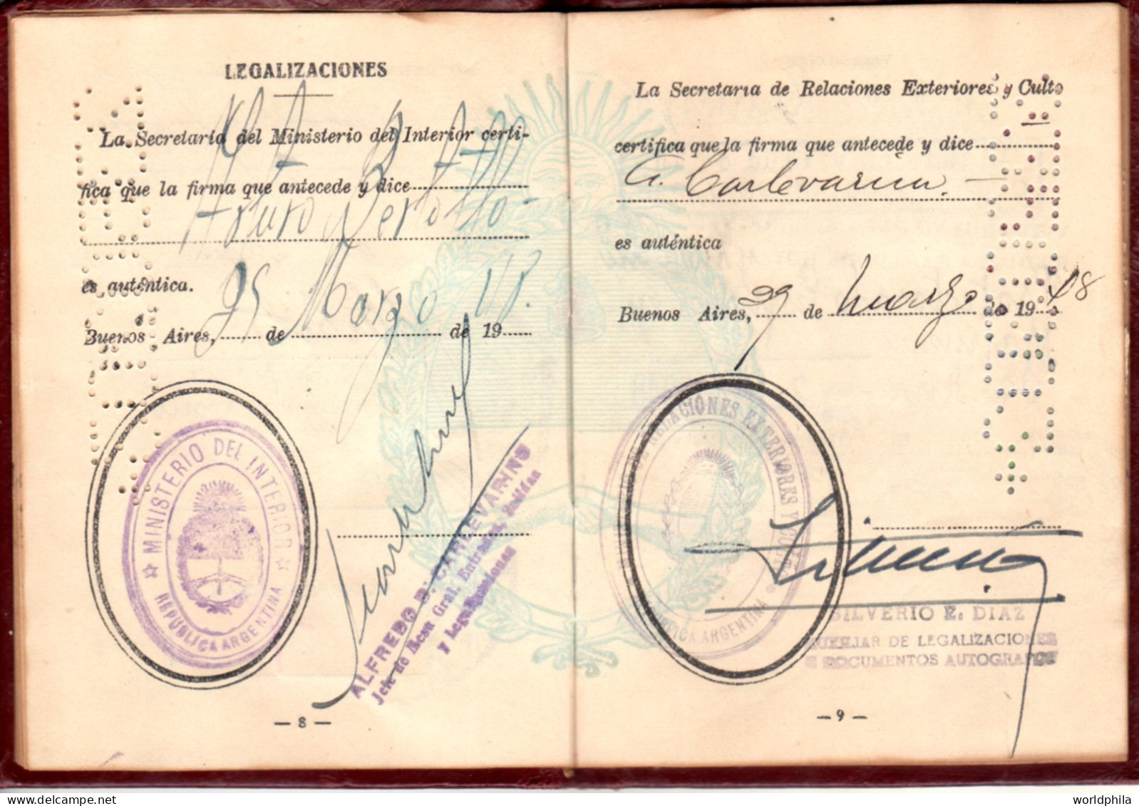 Argentina 1948 much travelled document, Europe, many revenue stamps. signed Passport History document