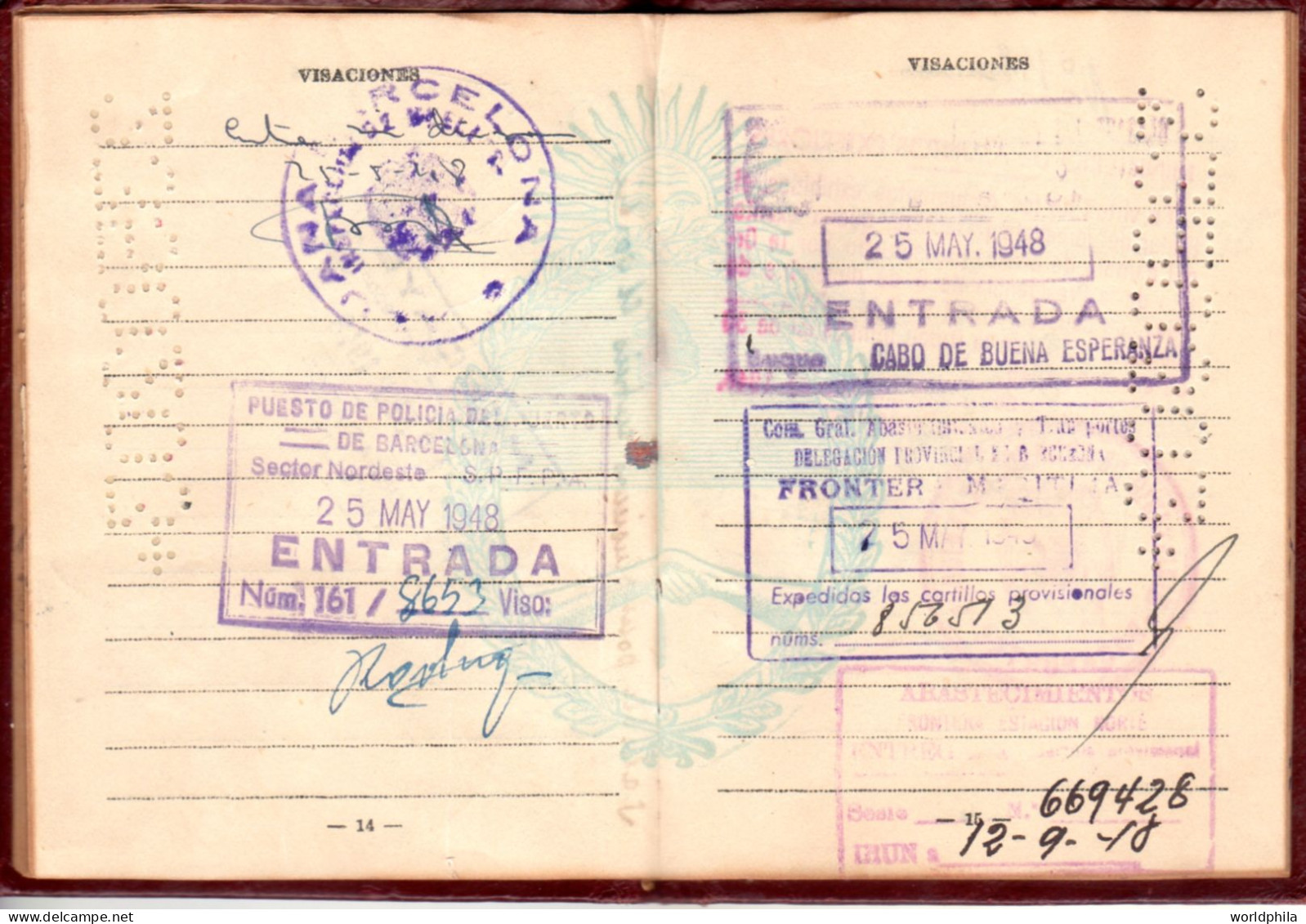 Argentina 1948 much travelled document, Europe, many revenue stamps. signed Passport History document