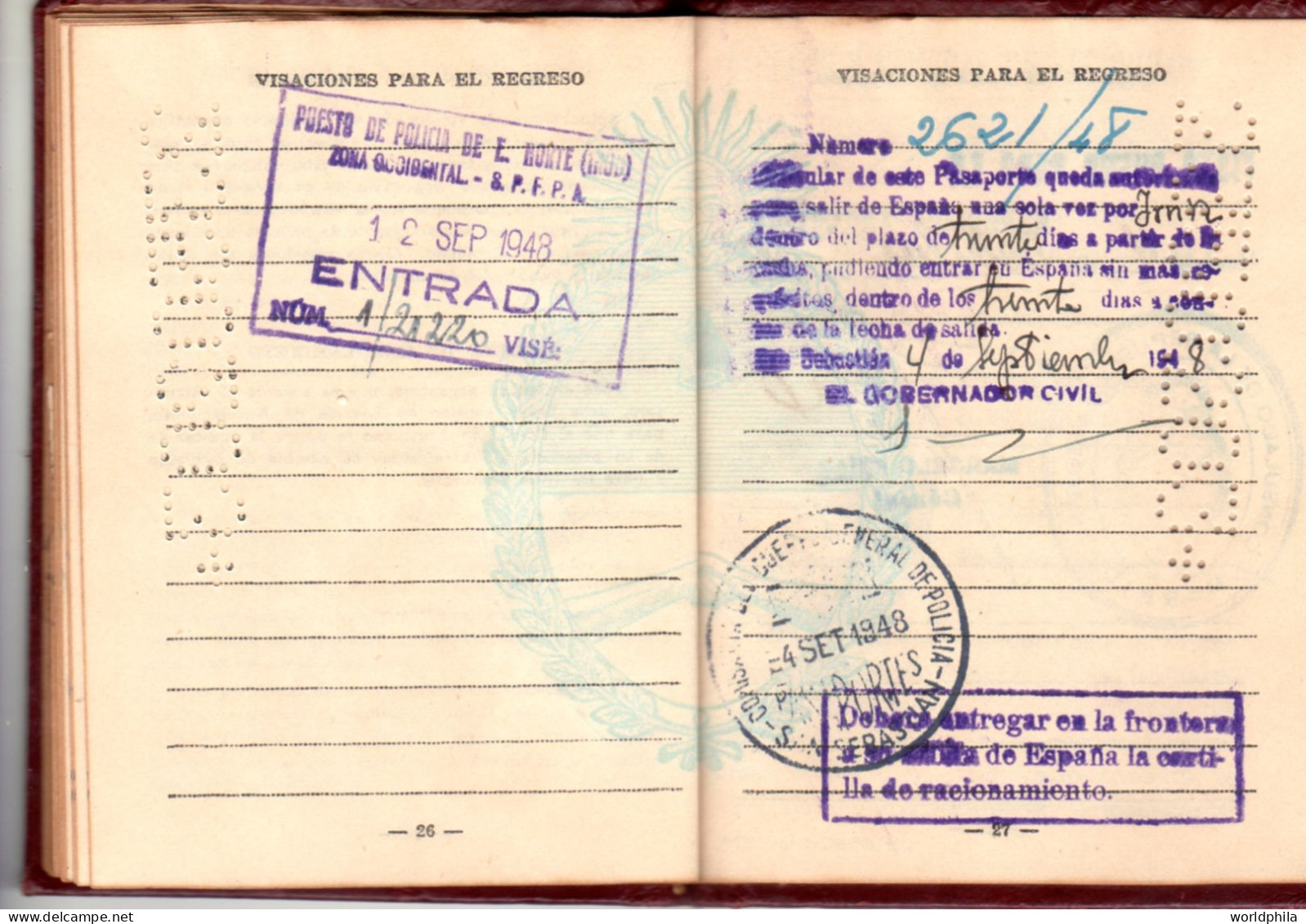 Argentina 1948 much travelled document, Europe, many revenue stamps. signed Passport History document