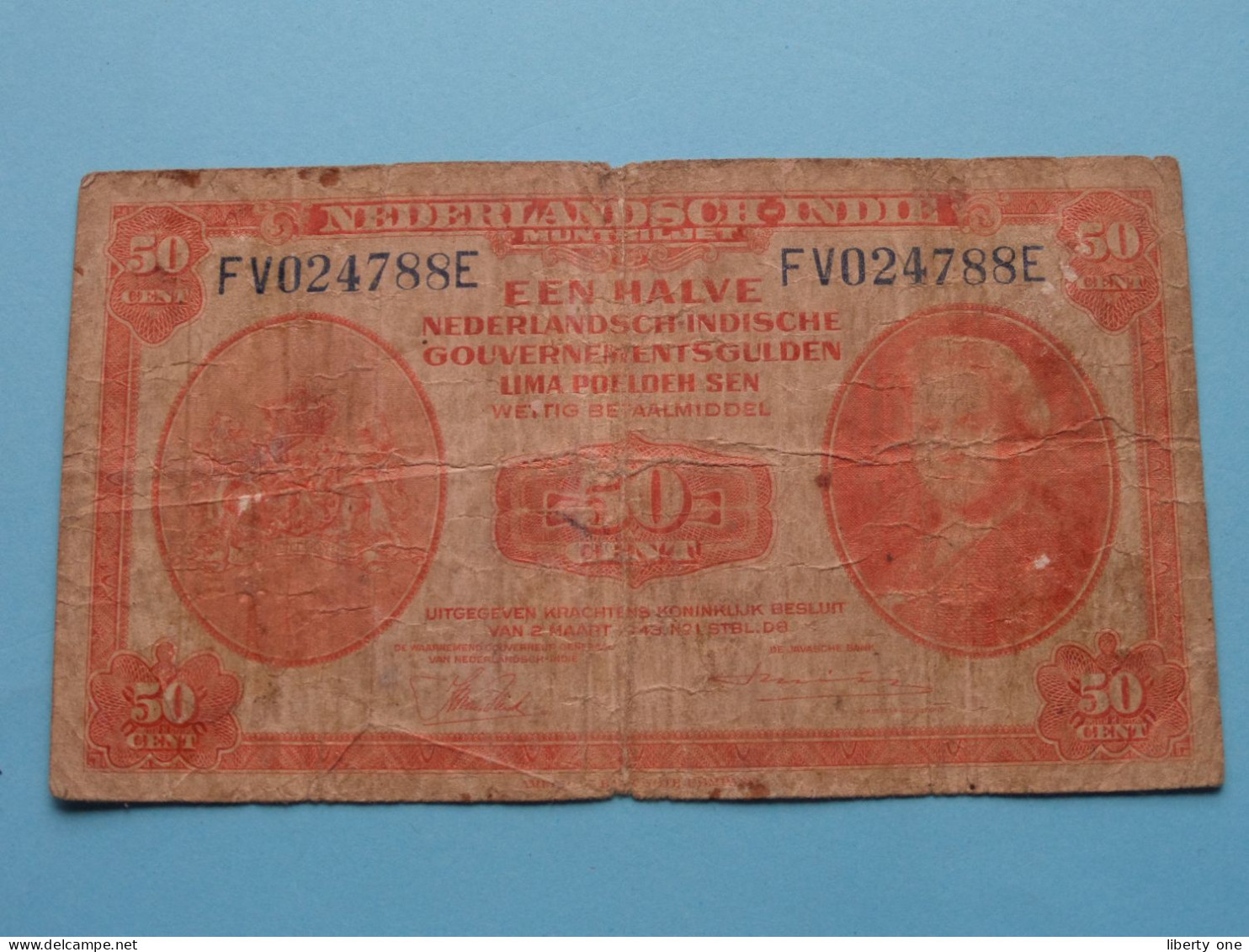 50 Cent ( FV024788E - 2 Maart 1943 ) Nederlands Indië ( For Grade, Please See Photo ) Circulated ! - Indes Neerlandesas