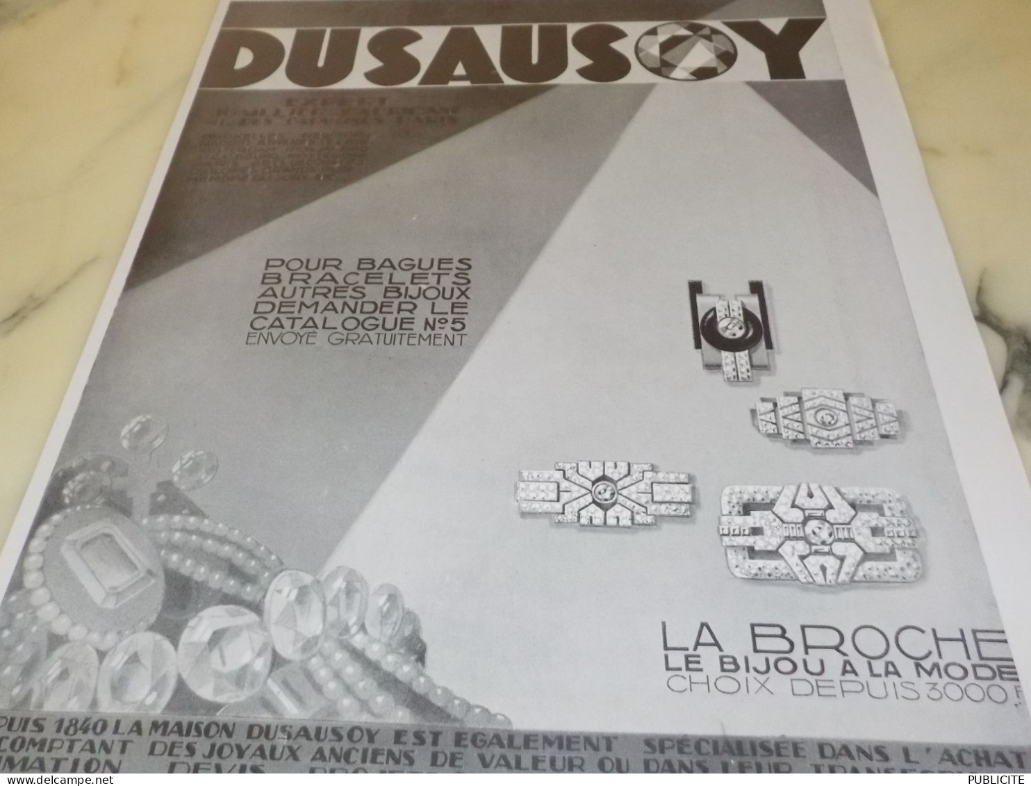 ANCIENNE PUBLICITE BIJOUX MAISON DUSAUSOY  1929 - Pubblicitari