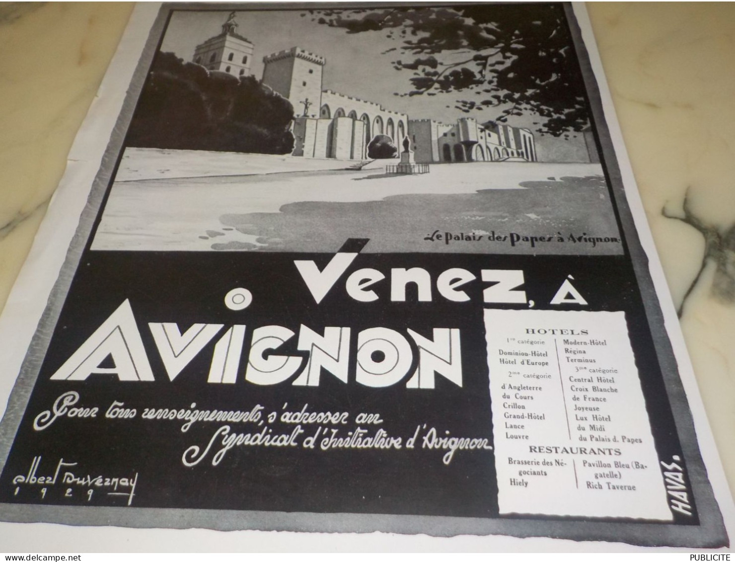 ANCIENNE PUBLICITE VENEZ A  AVIGNON  1929 - Publicités