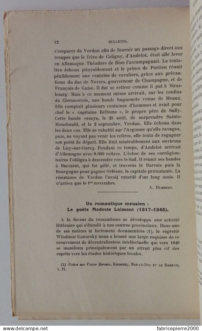 NETTANCOURT - Articles Du Bulletin De La Sté Des Lettres Siences Et Arts De Bar-le-Duc 1924 EXCELLENT ETAT Meuse - Lorraine - Vosges