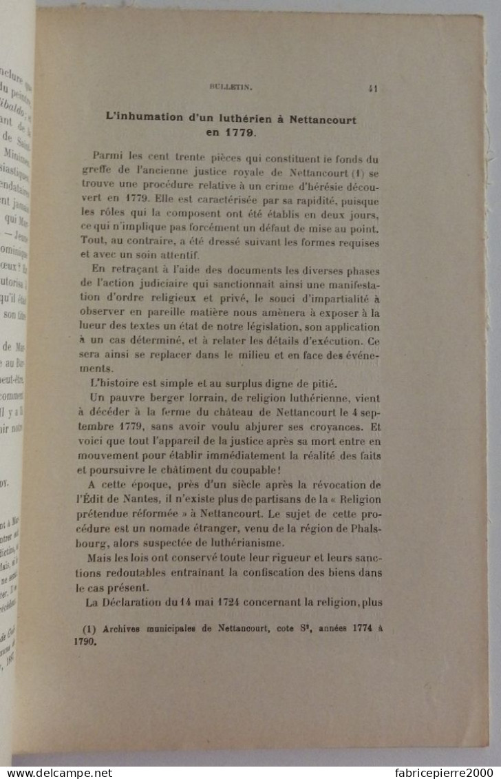 NETTANCOURT - Articles Du Bulletin De La Sté Des Lettres Siences Et Arts De Bar-le-Duc 1924 EXCELLENT ETAT Meuse - Lorraine - Vosges