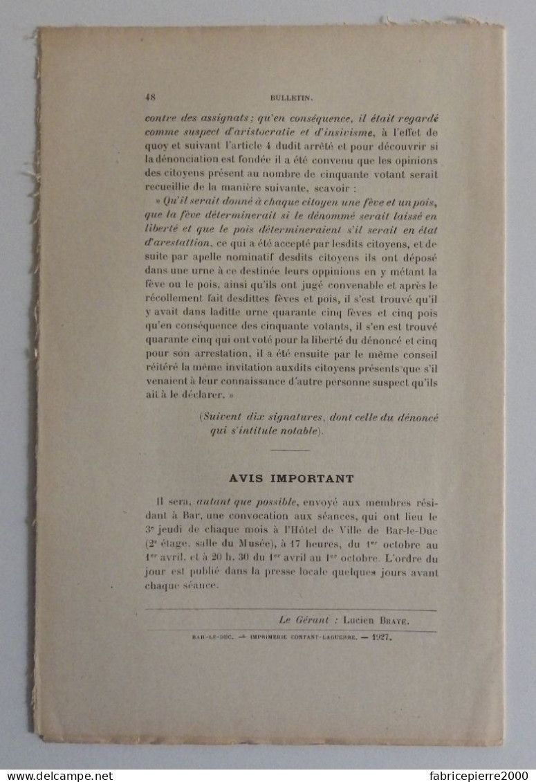 NETTANCOURT - articles du Bulletin de la Sté des lettres siences et arts de Bar-le-Duc 1924 EXCELLENT ETAT Meuse