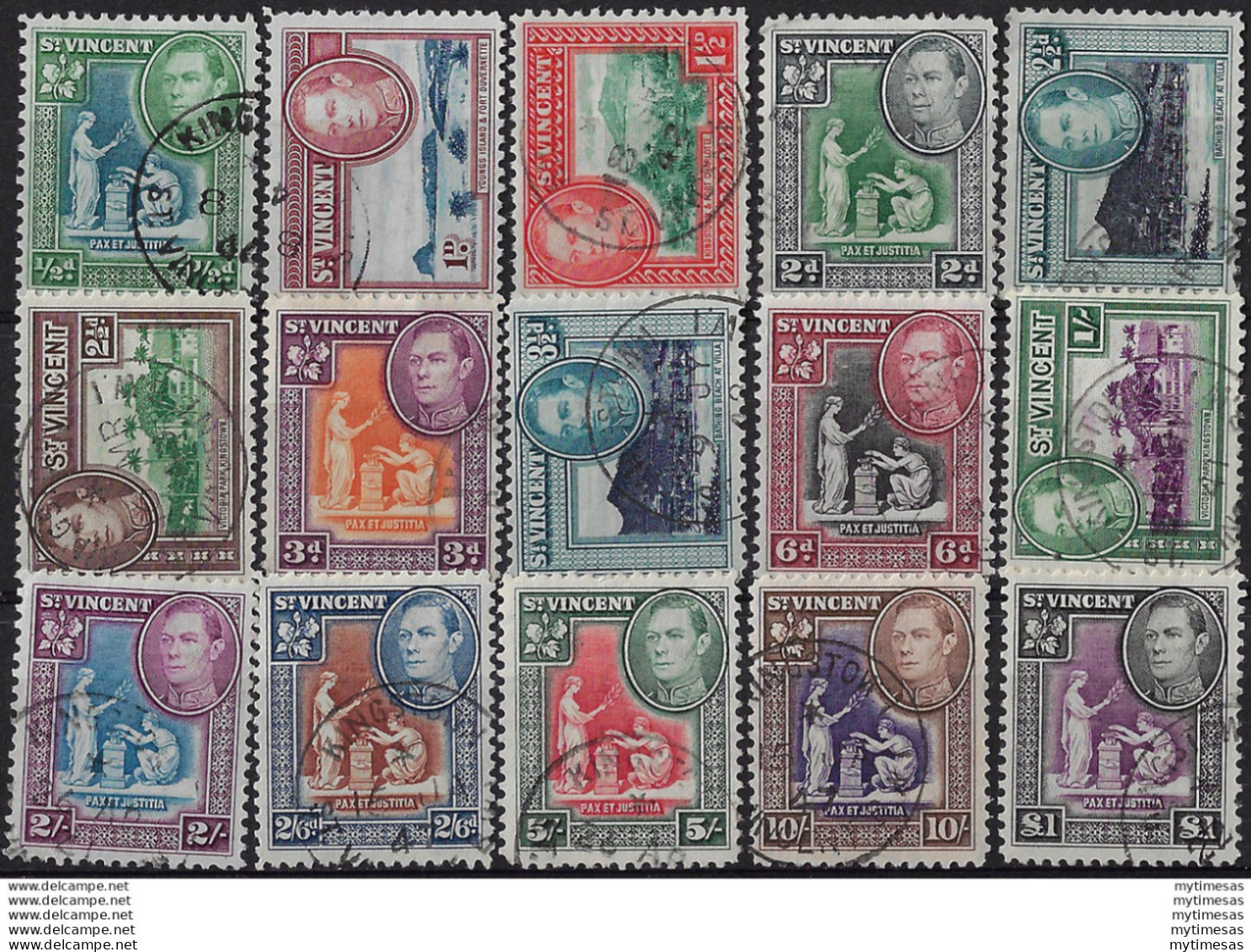 1938-47 St Vincent Giorgio VI 15v. Cancelled SG N. 149/59 - Altri & Non Classificati