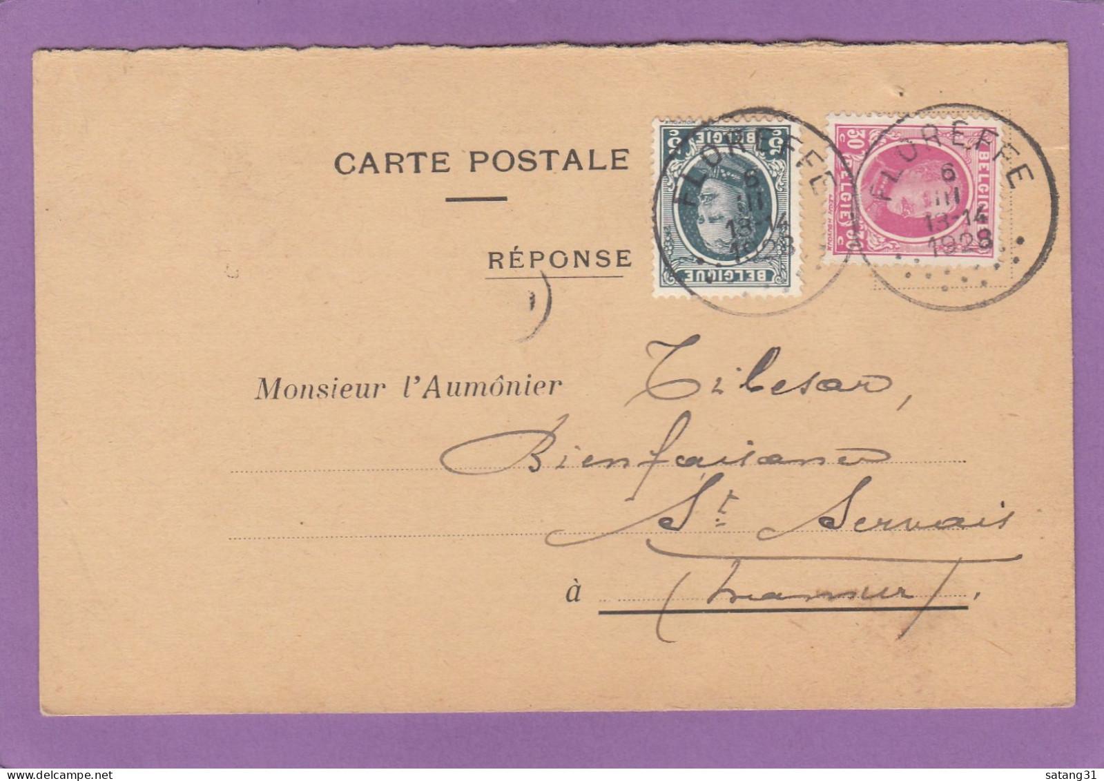 PAROISSE DE FLOREFFE,CARTE POSTALE POUR ST. SERVAIS,NAMUR. - Storia Postale