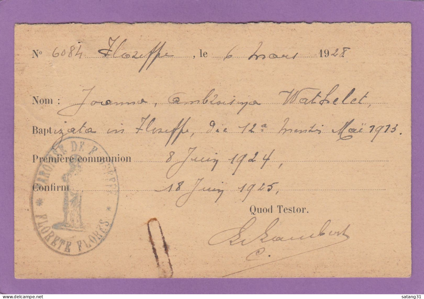 PAROISSE DE FLOREFFE,CARTE POSTALE POUR ST. SERVAIS,NAMUR. - Lettres & Documents