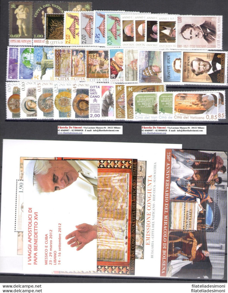 2013 Vaticano, Francobolli Nuovi, Annata Completa, 36 Val + 3 BF + 1 Libretto - Volledige Jaargang