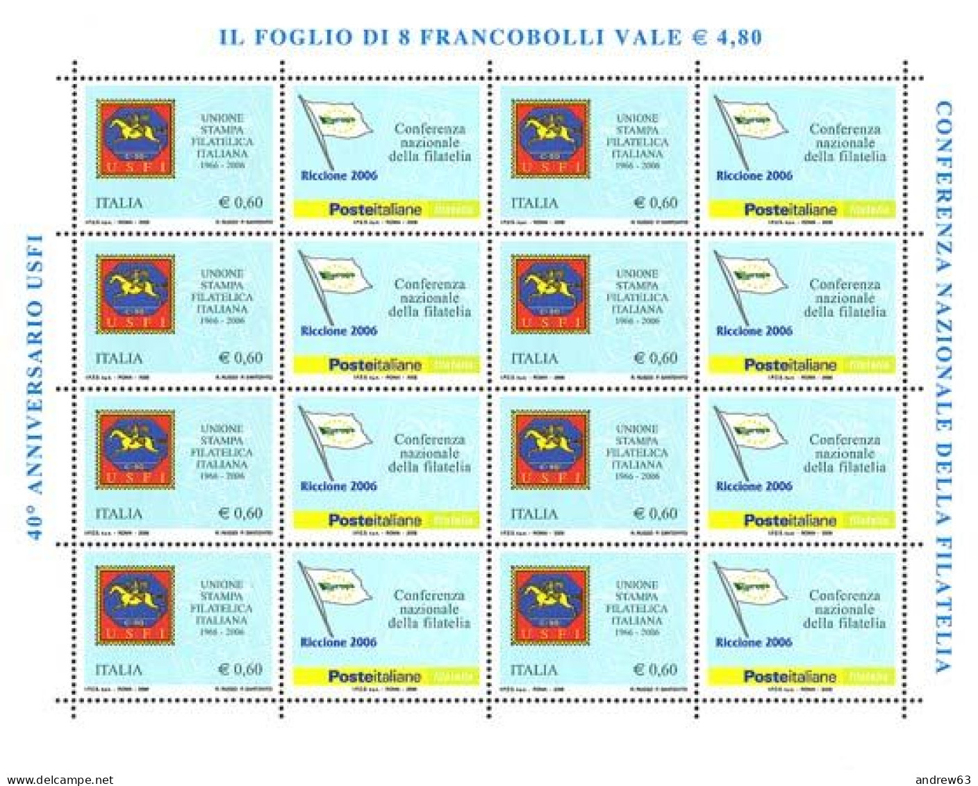 ITALIA - REPUBBLICA ITALIANA - 2006 - 0,60€ USFI - Minifoglio Da 8 Francobolli - MNH - Fogli Completi