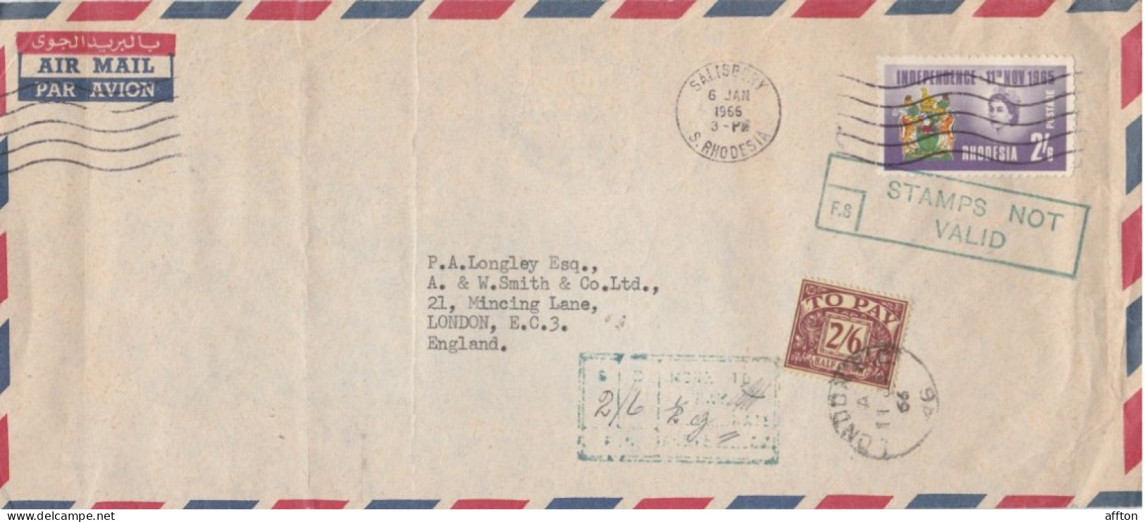 Rhodesia 1966 Cover Mailed Stamps Not Valid Postage Due - Rhodesia (1964-1980)