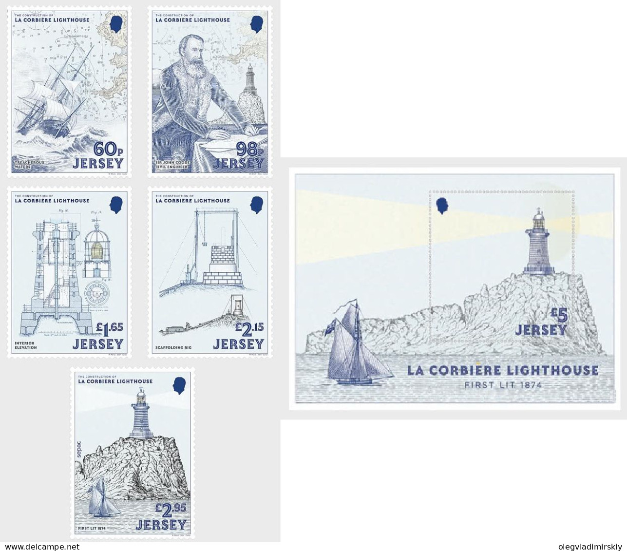 Jersey UK Great Britain 2024 50 Years Of La Corbière Lighthouse Set Of 5 Stamps And Block MNH - Schiffe