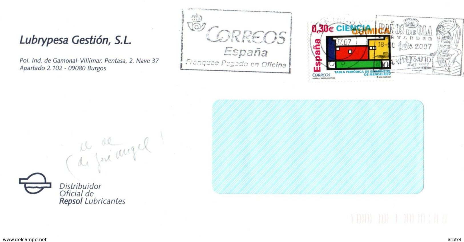 ESPAÑA SPAIN CC SELLO QUIMICA Y MAT SANTANDER BAÑOS DE OLA 2007 - Lettres & Documents