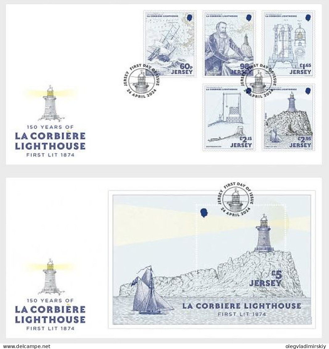 Jersey UK Great Britain 2024 50 Years Of La Corbière Lighthouse Set Of 2 FDC's - Lighthouses