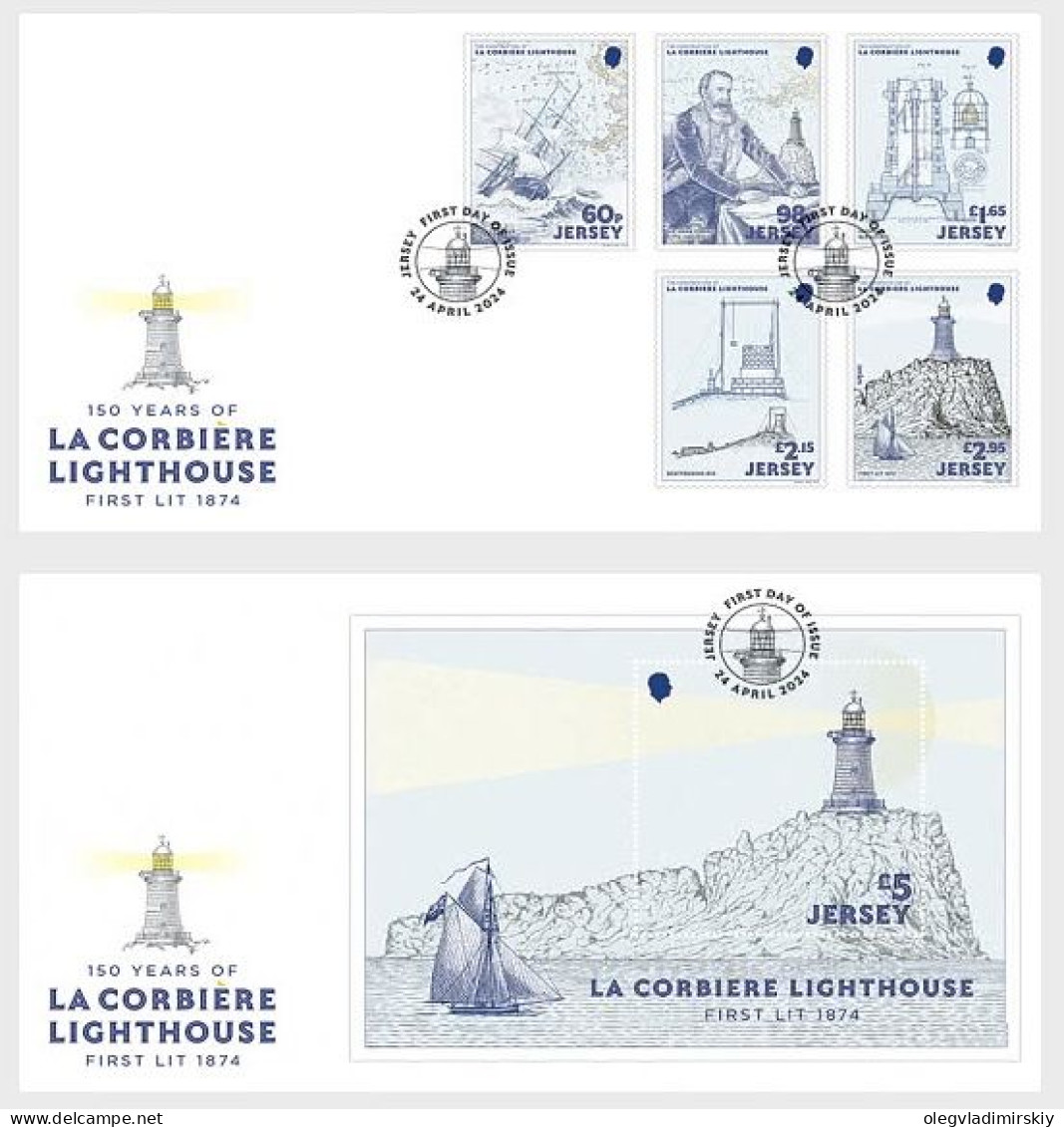 Jersey UK Great Britain 2024 50 Years Of La Corbière Lighthouse Set Of 2 FDC's - Jersey
