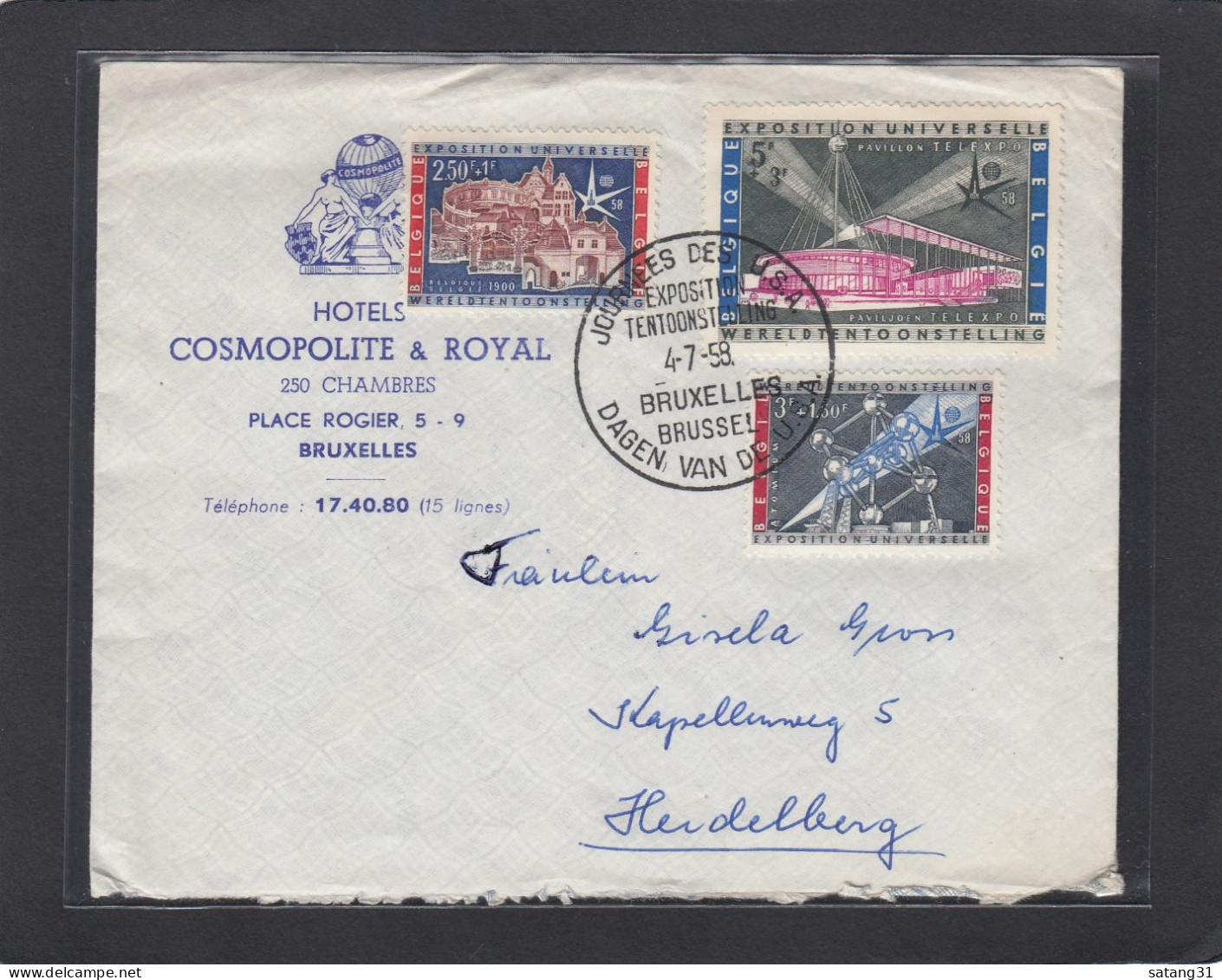 HOTELS COSMOPOLITE & ROYAL,BRUXELLES. LETTRE AVEC COB NOS 1050/1052 OBLITERES "JOURNEE DES U.S.A."POUR L'ALLEMAGNE. - Briefe U. Dokumente