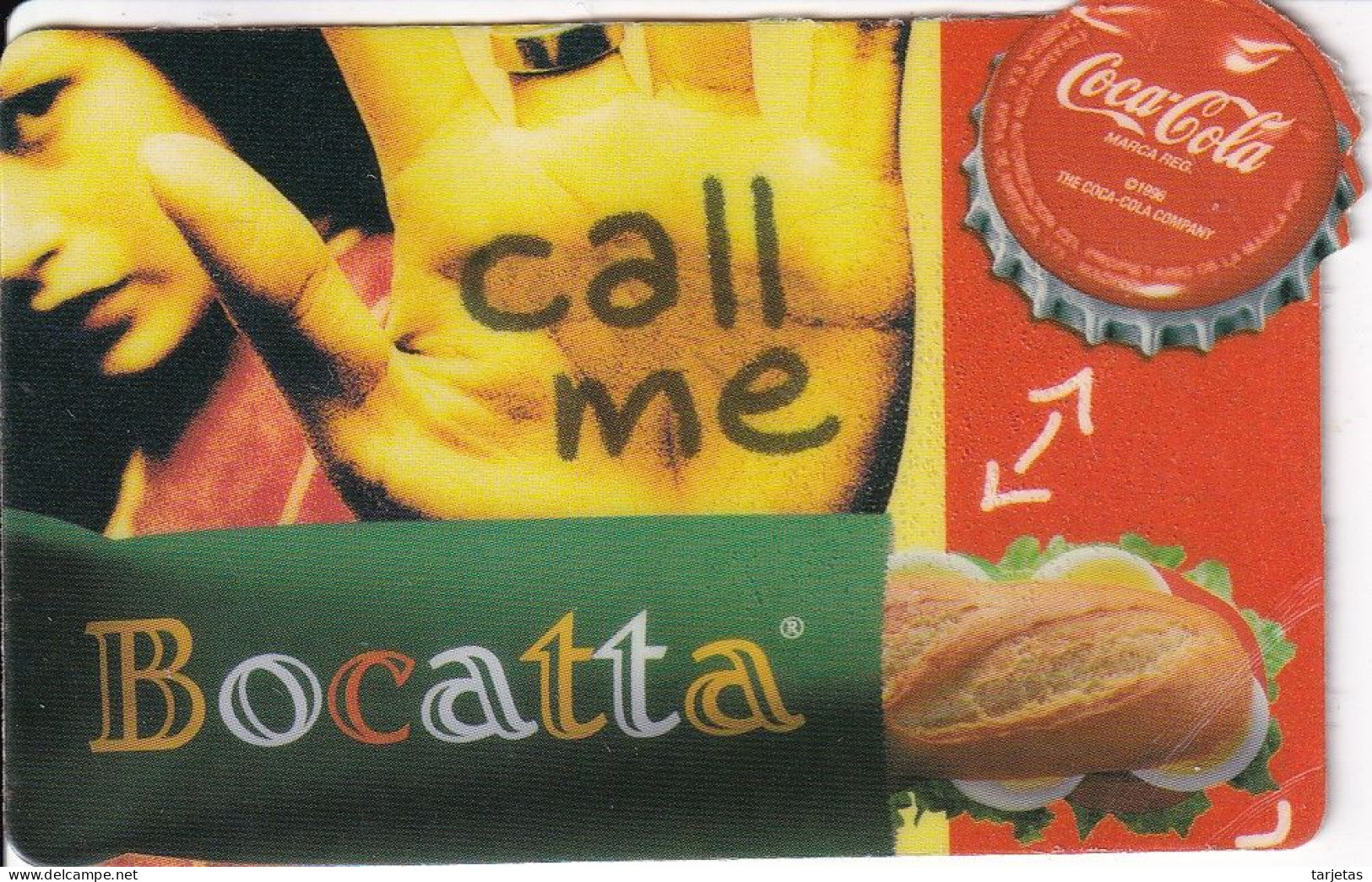 TARJETA TELEFONICA DE ESPAÑA DE BOCATTA Y COCA COLA (COKE) (esquina Doblez) - Advertising