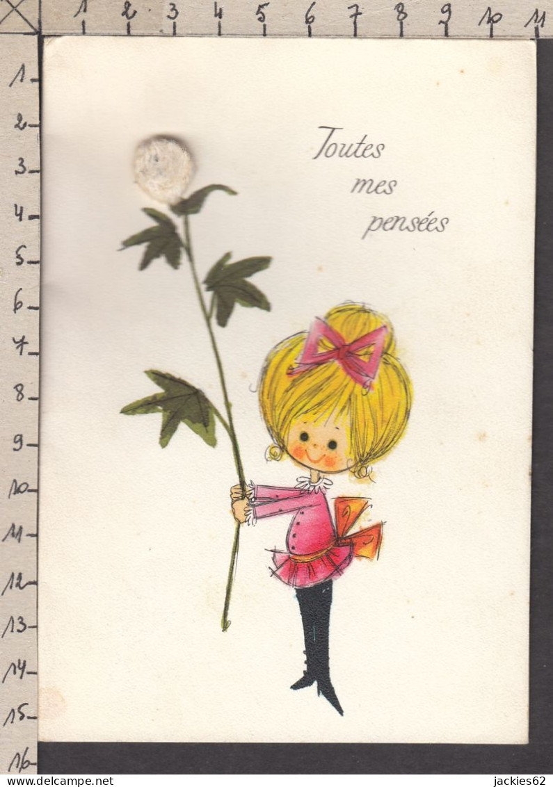 092277GF/ Fillette Avec Une Grande Fleur (collage - NB : 1/2 Cm. D'épaisseur) - Dessins D'enfants