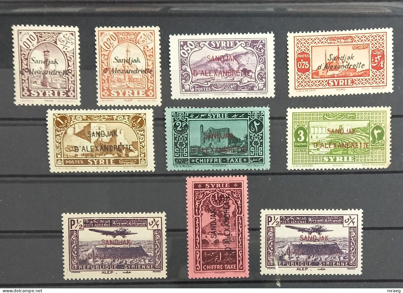 HATAY 1938 SANDJAK D'ALEXANDRETTE BLACK &RED SURCHARGED 10 STAMPS MNH MLH F VF - Syrie