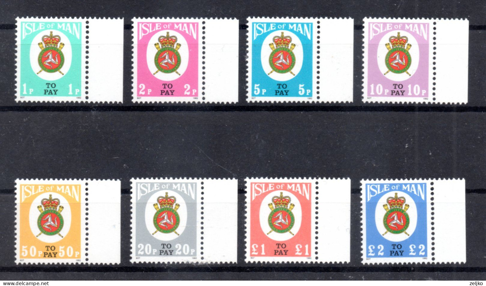 UK, GB, Great Britain, Isle Of Man, Porto Stamps MNH, 1982, Michel 17 - 24 - Man (Ile De)