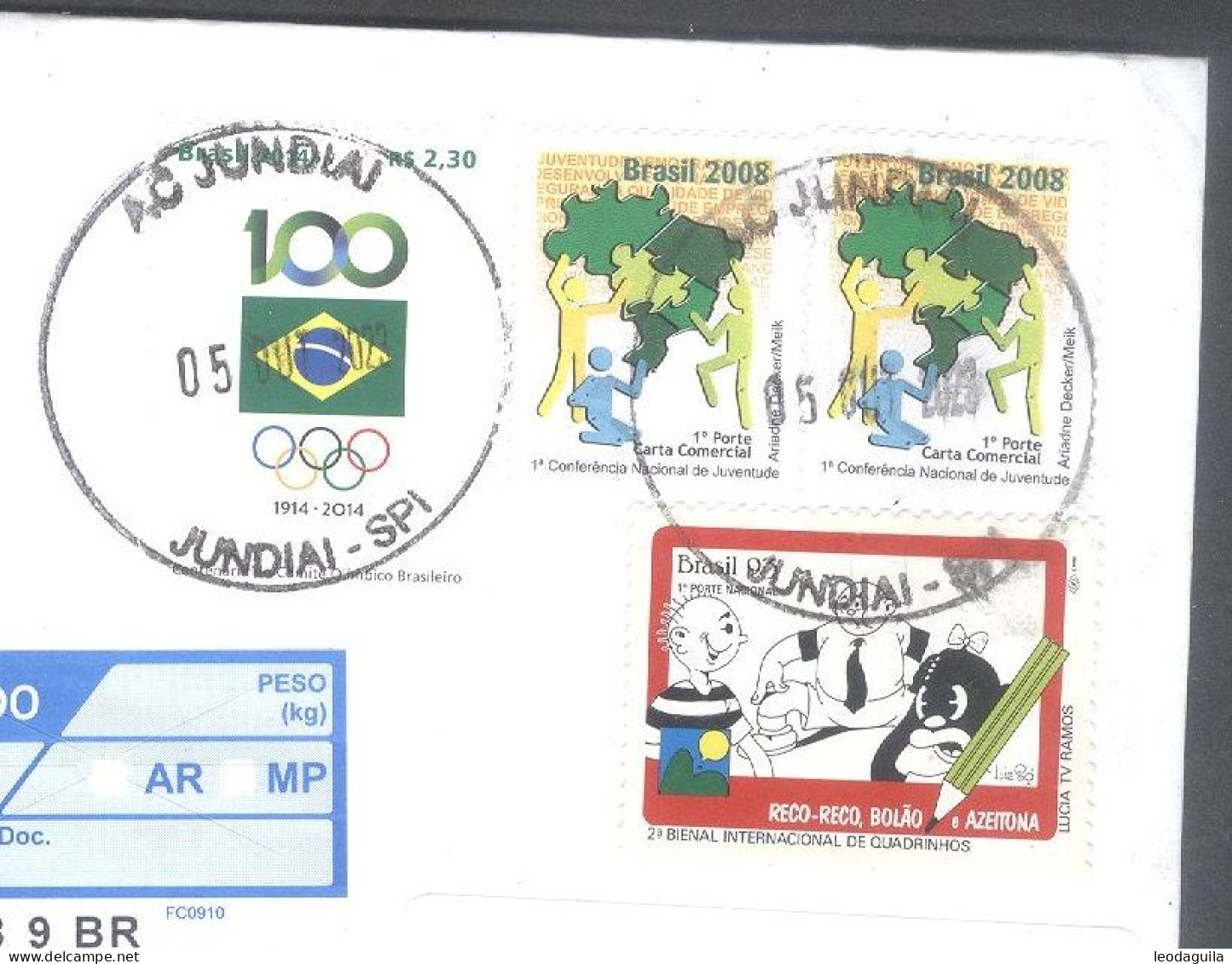 BRAZIL # 2014 -BRAZILIAN OLYMPIC COMITTEE And 3 Others CIRCULATED OVER FRAGMENT - Usati