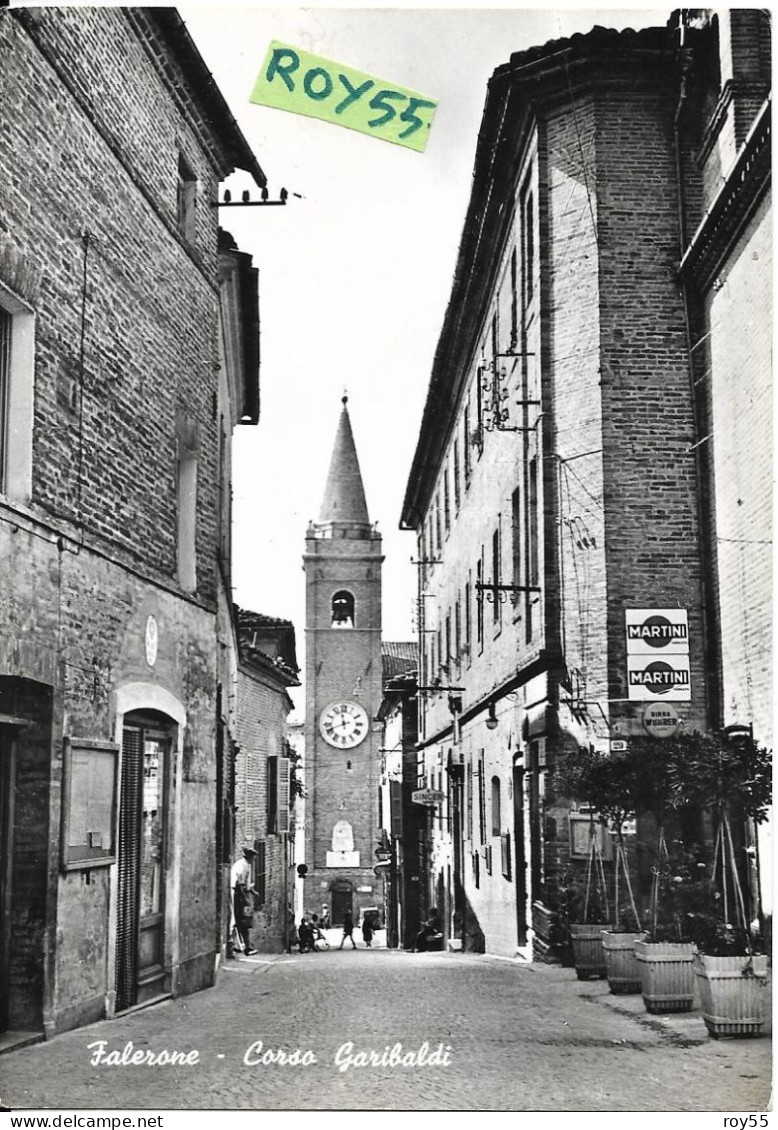 Marche-fermo-falerone Corso Garibaldi Veduta Corso Negozi Campanile Insegna Birra Wuhrer (sotto Martini) Anni 50 60 - Altri & Non Classificati