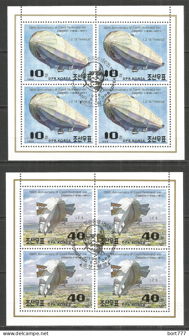 Korea 1988 Used 2 Mini Sheets  Airship - Corea Del Norte