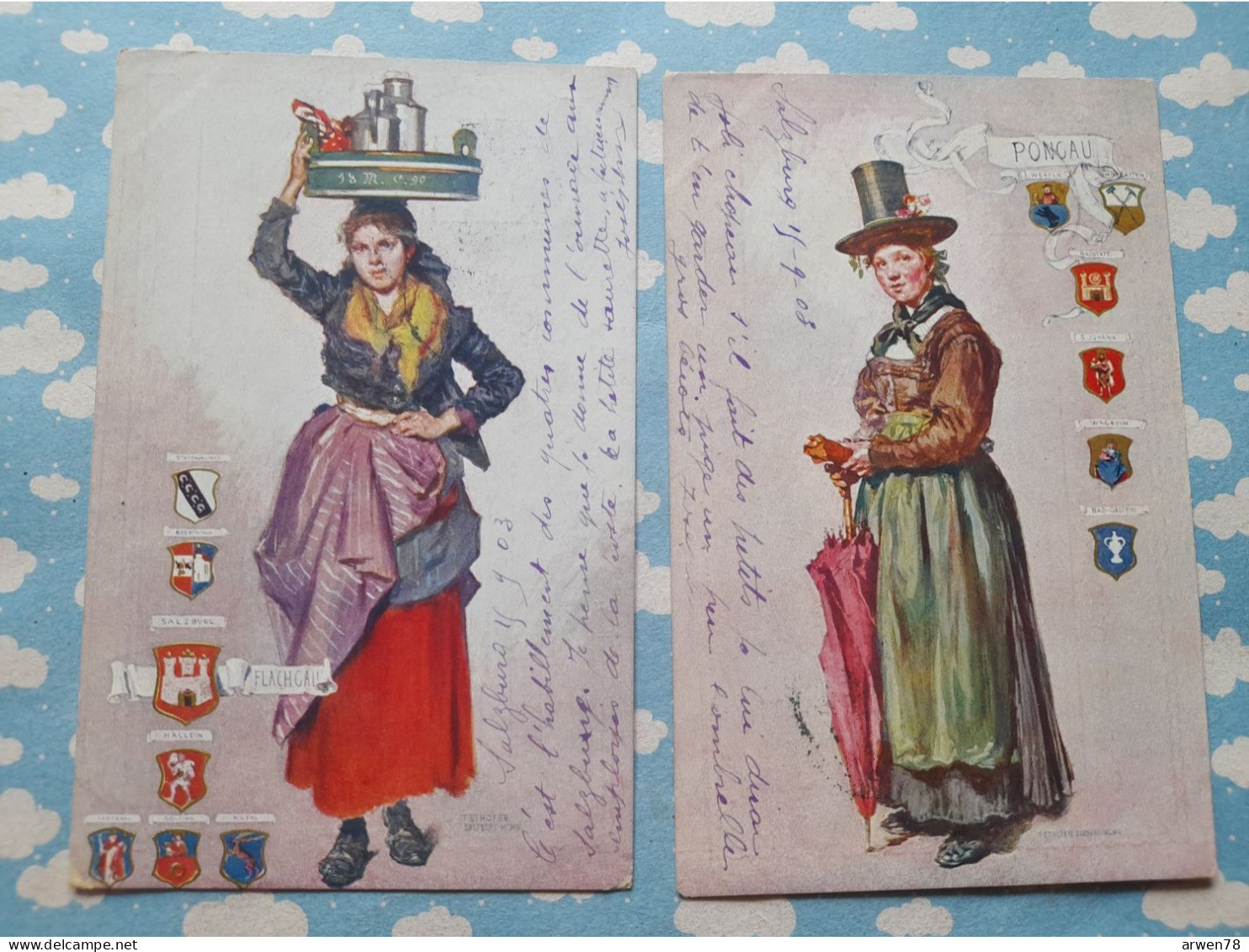 LOT 4 CARTES COSTUME DE SALZBURG Folklore Autrichien - Collections & Lots
