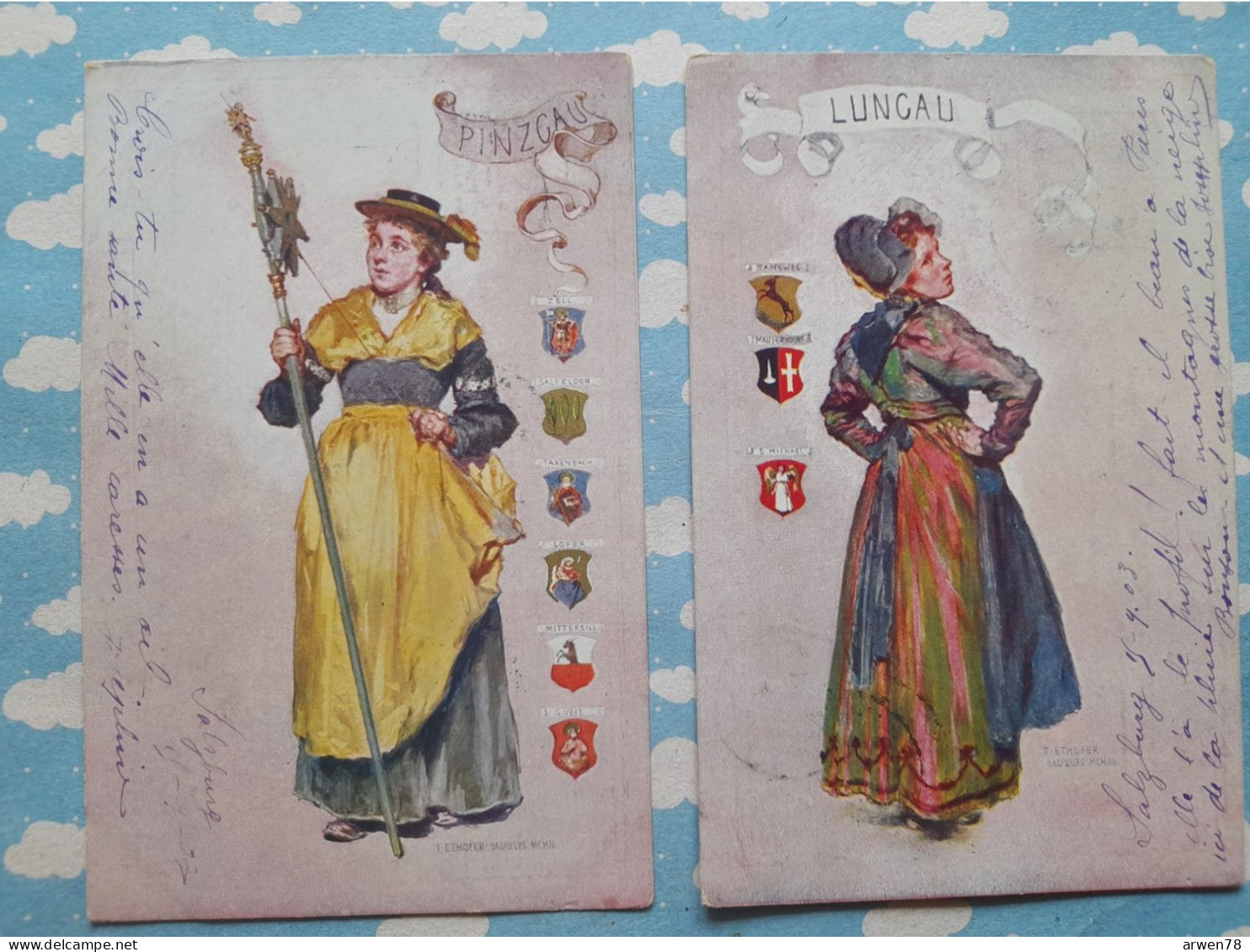 LOT 4 CARTES COSTUME DE SALZBURG Folklore Autrichien - Collezioni E Lotti
