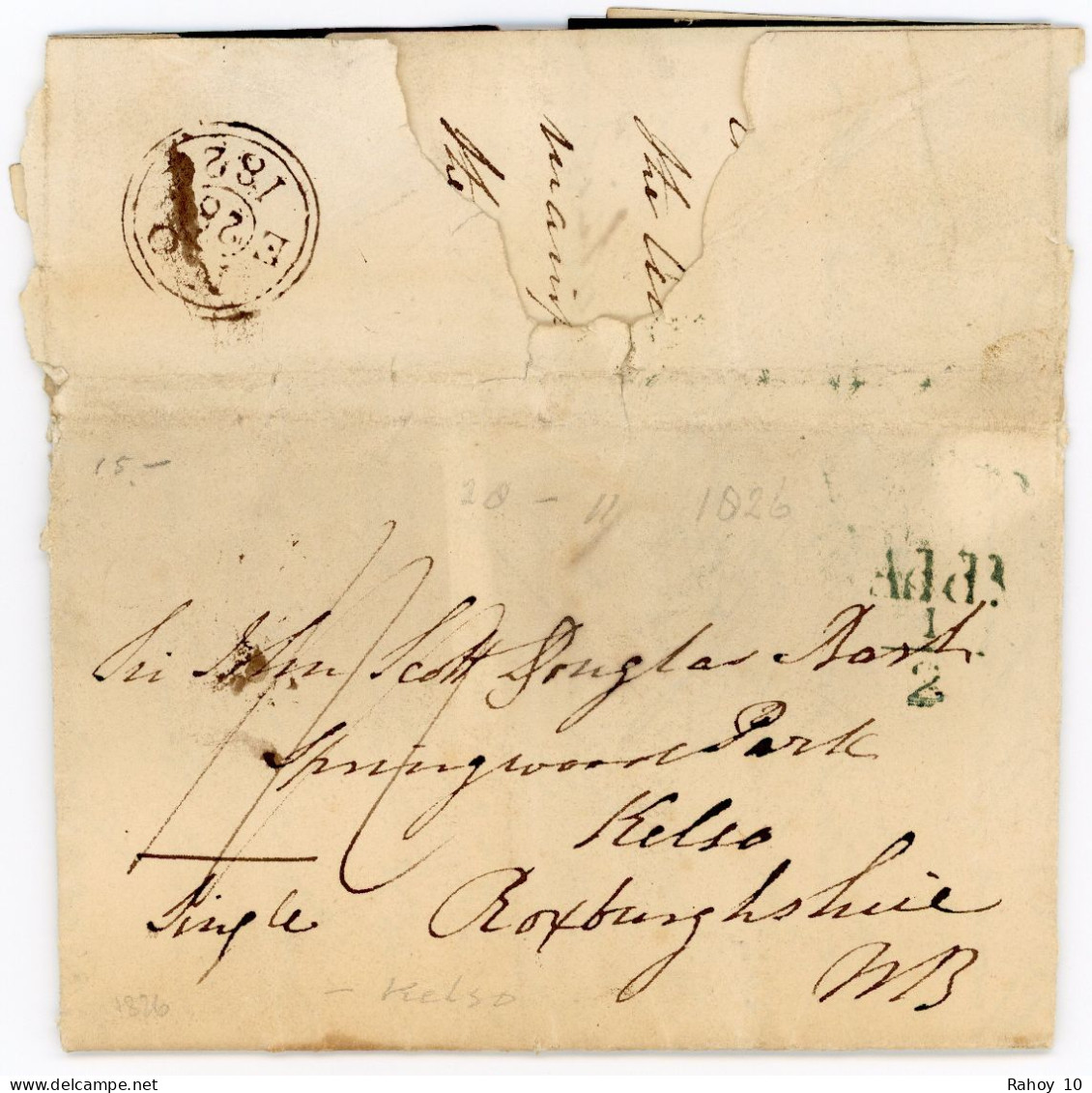 1826, Entire Mourning Cover London-Kelso (Scotland) With Excellent Wax Seal "register Of College Of Arms' In Black - ...-1840 Préphilatélie