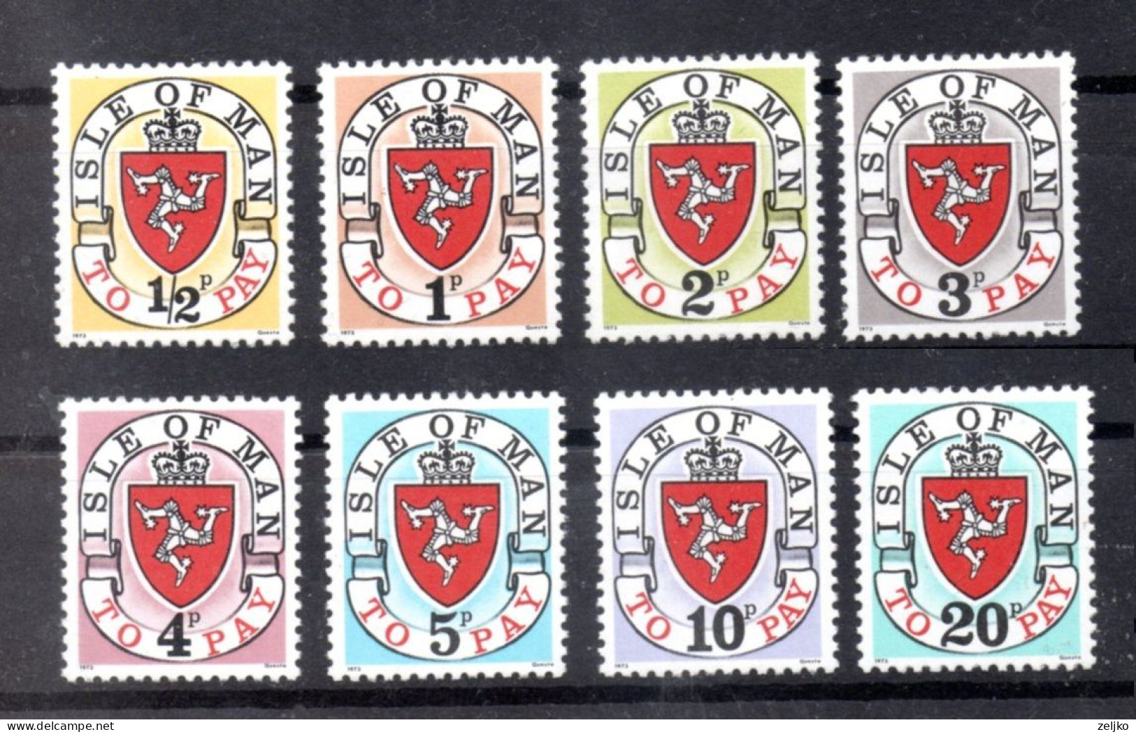 UK, GB, Great Britain, Isle Of Man, MNH, Porto Stamps, 1973, Michel 1 I - 8 I - Isle Of Man