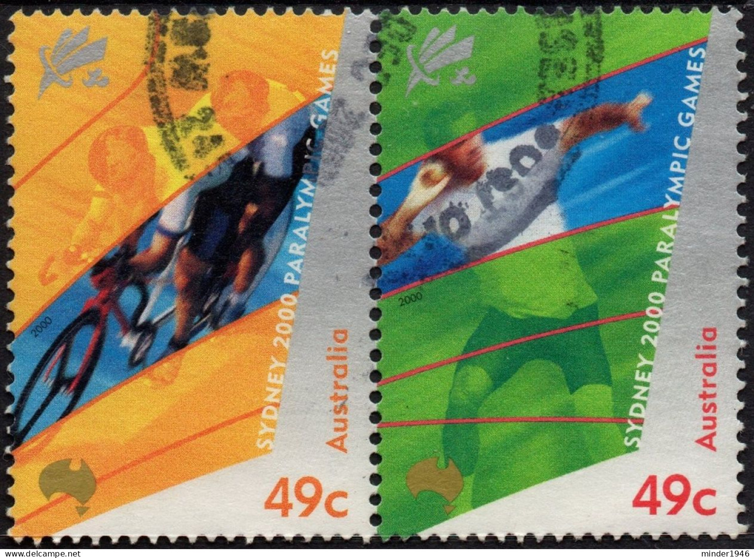 AUSTRALIA 2000 49c Multicoloured, Joined Pair, Paralympic Games-Sydney SG1997/99 FU - Used Stamps