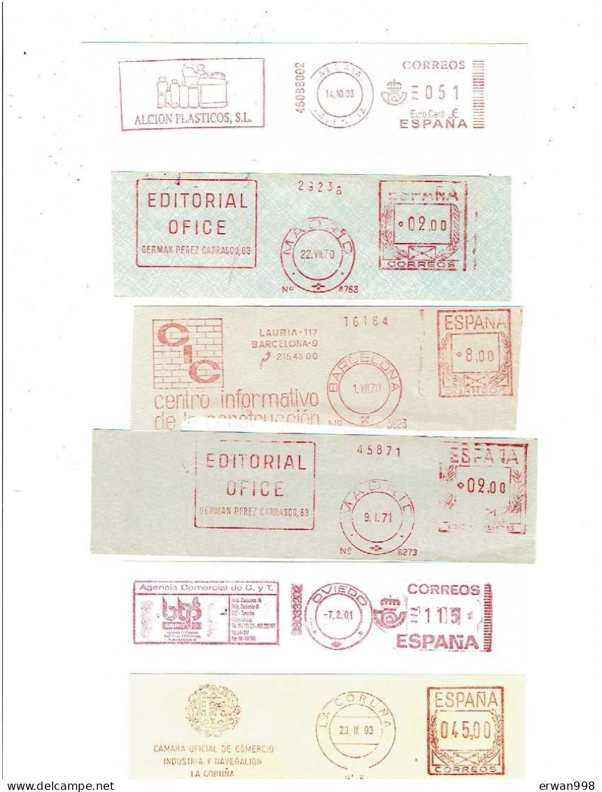 ESPAGNE Une Douzaine D' EMA Sur Fragments Rouges Avant 2000  (23) - Maschinenstempel (EMA)