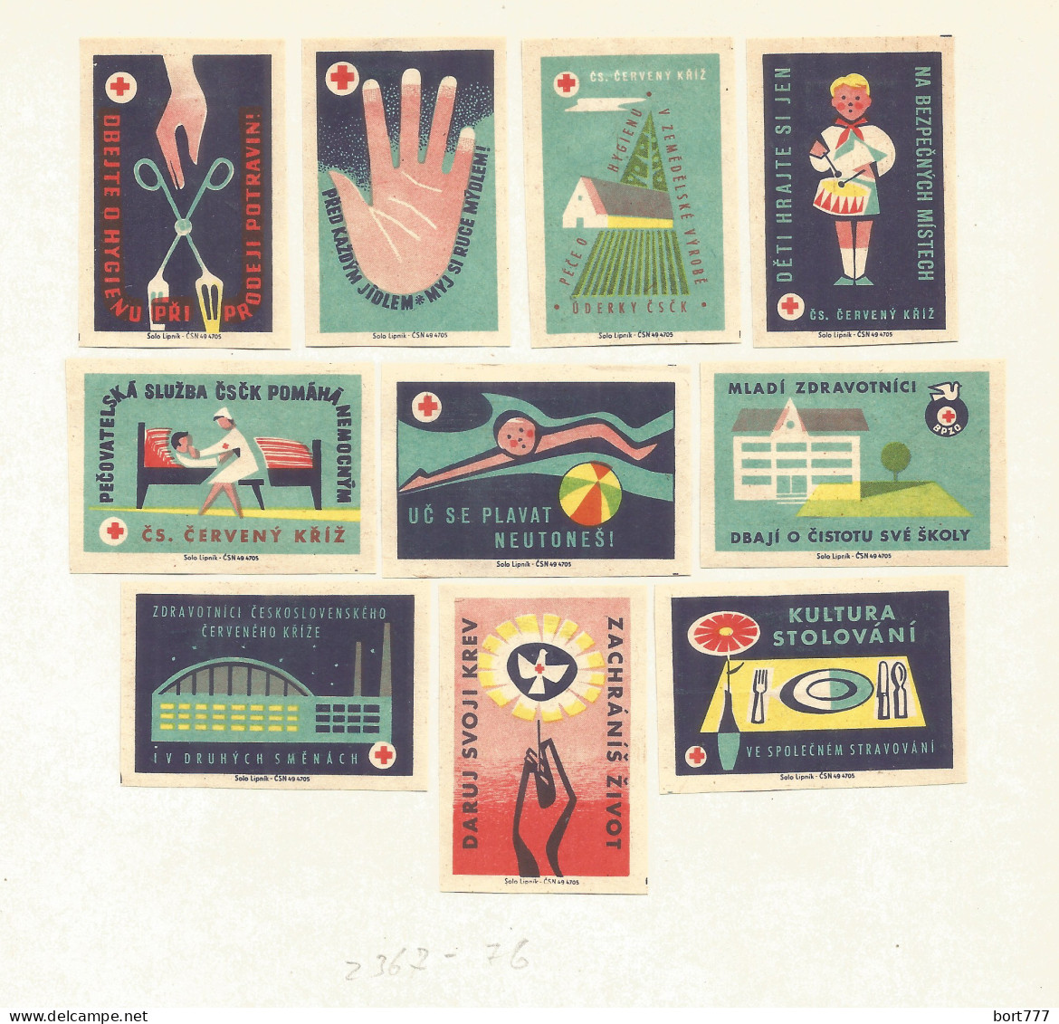 Czechoslovakia 10 Old Matchbox Labels  Red Cross - Zündholzschachteletiketten