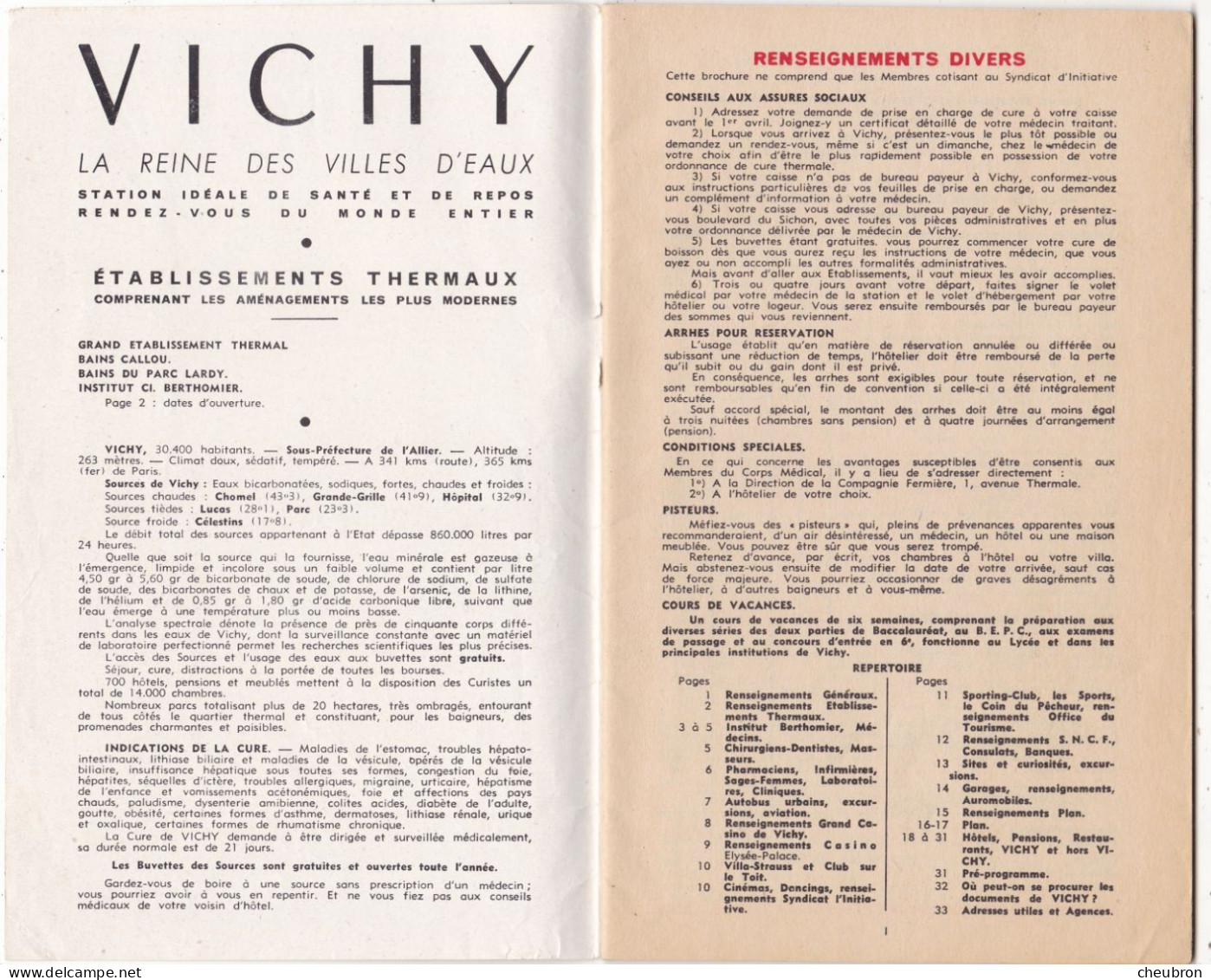 DEPLIANTS TOURISTIQUES. VICHY (03). GUIDE 31 PAGES. SAISON 1960. INFORMATIONS.. SERVICES. ACTIVITES..FETES. SPORTS.. - Tourism Brochures