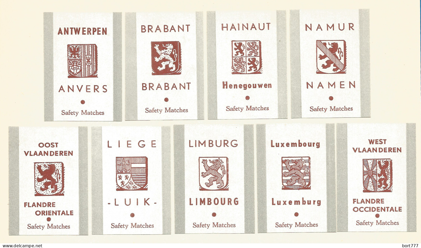 Belgium 9 Old Matchbox Labels  - Luciferdozen - Etiketten