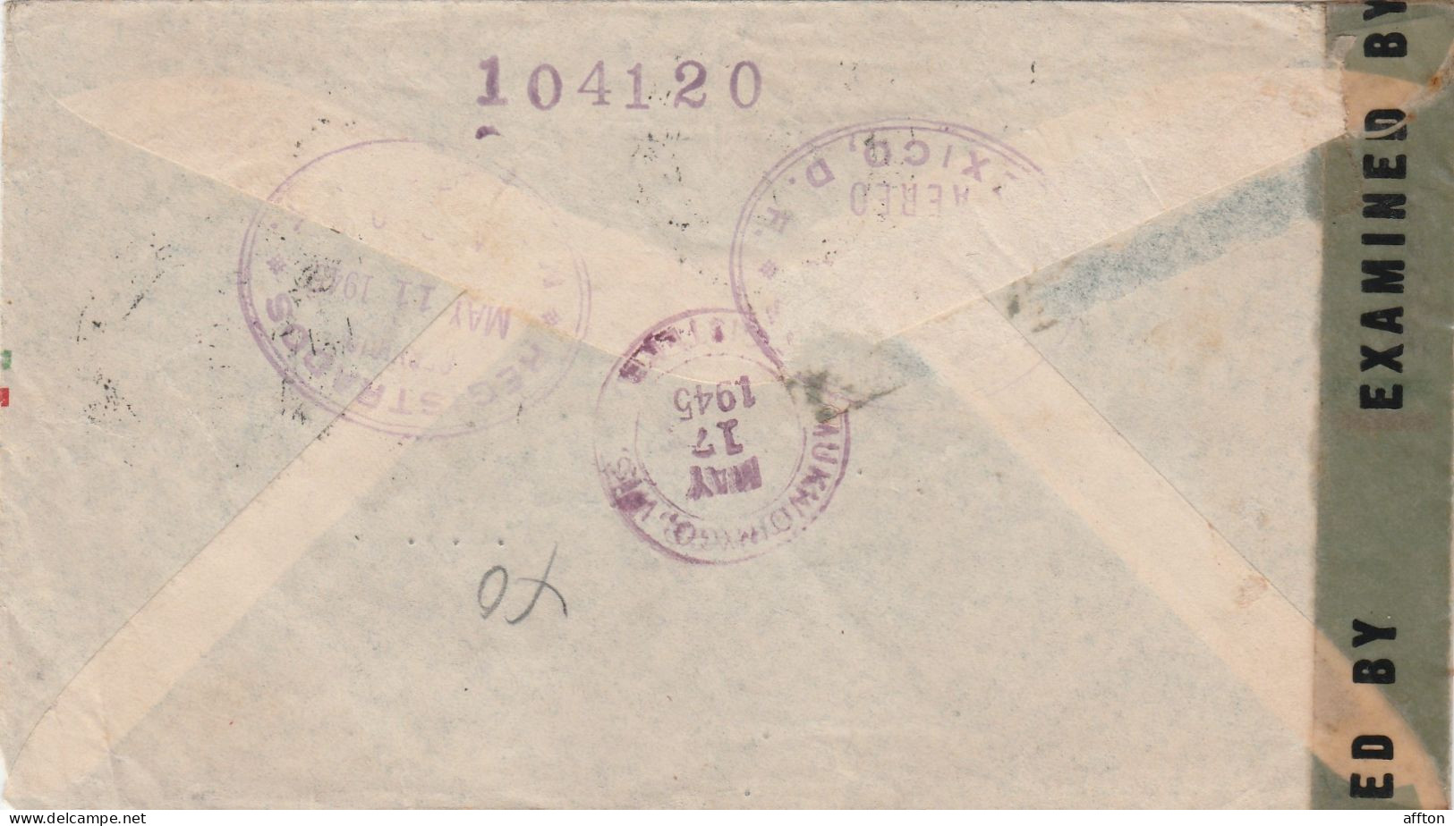 Mexico 1945 Censored Registered Cover Mailed - Mexico