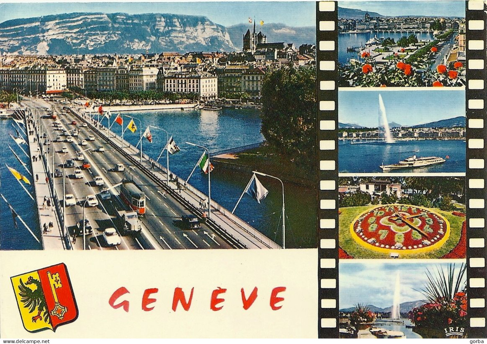 *CPM - SUISSE - GENEVE - Pont Et Quai Du Mont Blanc, Le Jet D'eau, L'Horloge Fleurie - Genève