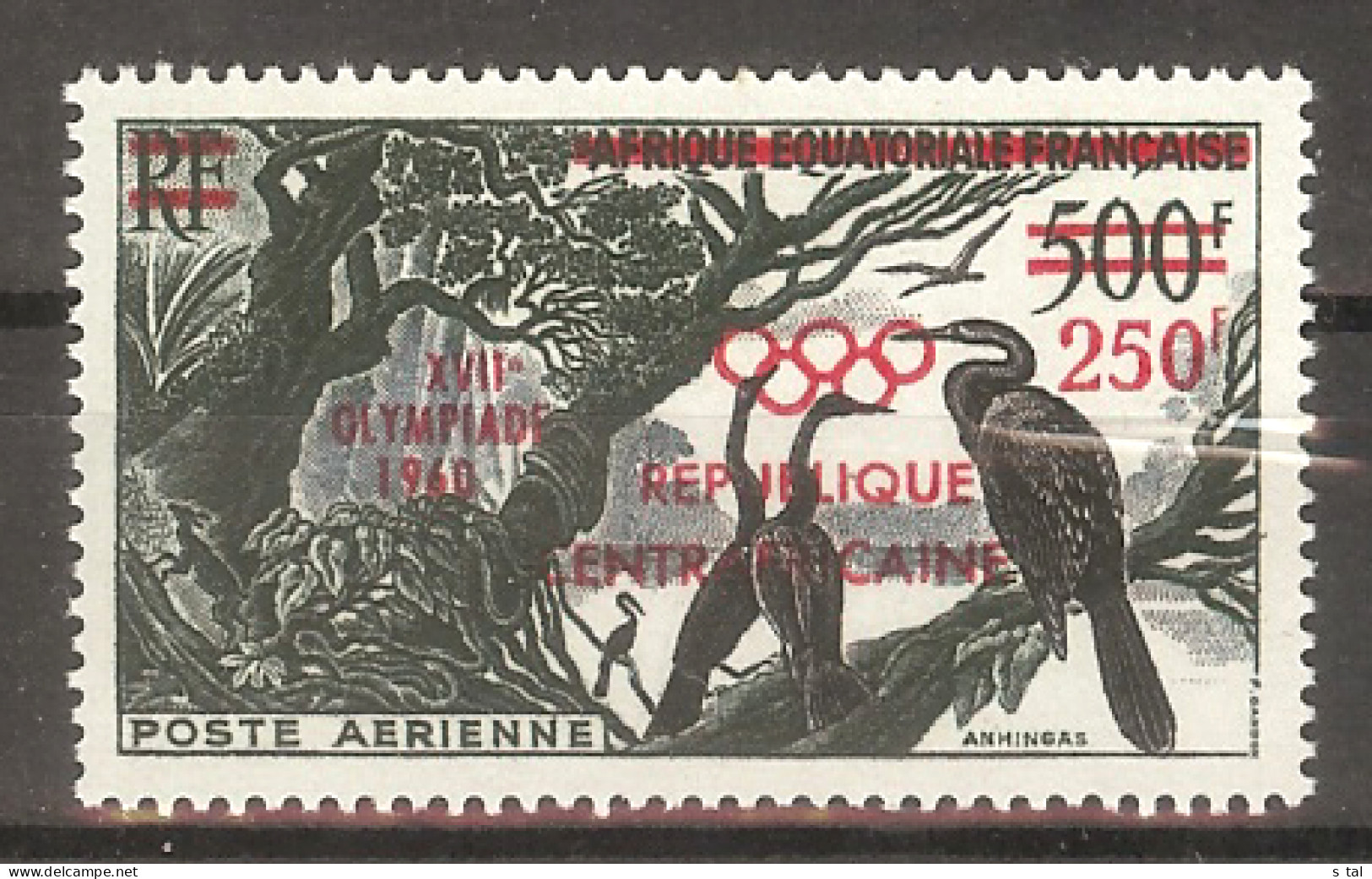 CENTRAL AFRICA Olympic Games-60,birds Set 1 Stamp MLH - Sonstige & Ohne Zuordnung