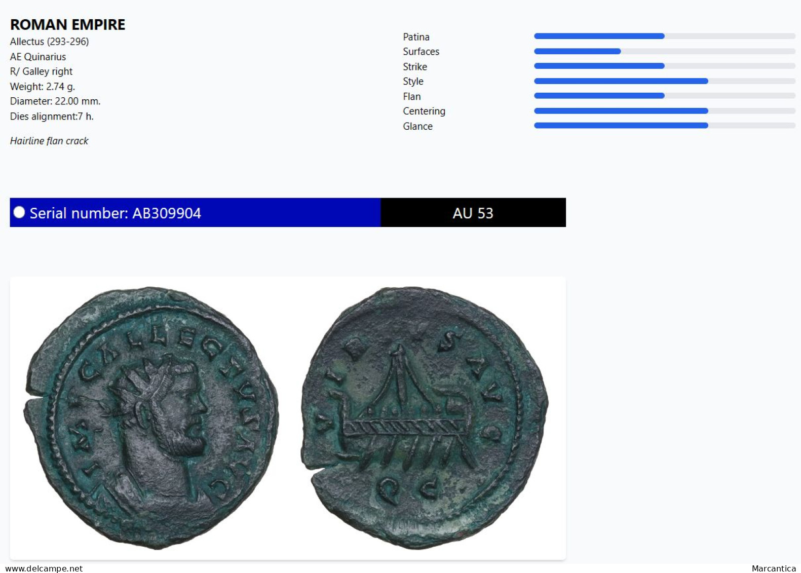 CCG Certified! Allectus Ӕ Quinarius AD 293-296. Camulodunum, VIRTVS AVG, Galley Right. - La Tetrarchía Y Constantino I El Magno (284 / 307)