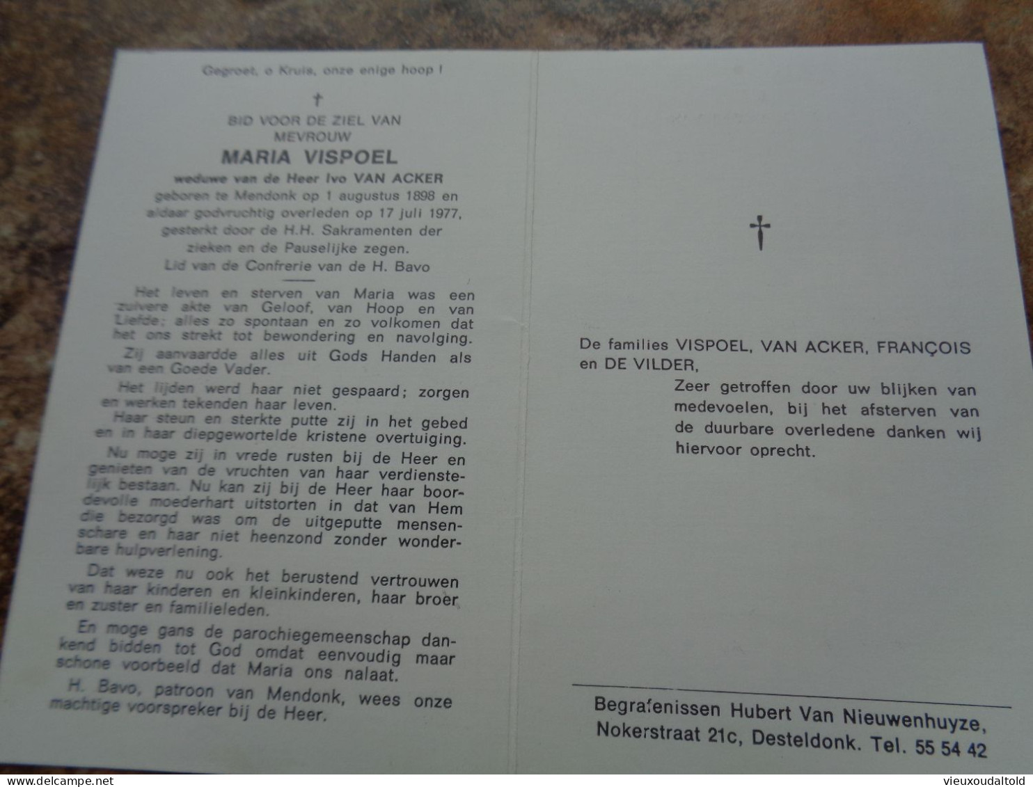 Doodsprentje/Bidprentje  MARIA VISPOEL   Mendonk 1898-1977  (Wwe Ivo VAN ACKER) - Religion & Esotericism