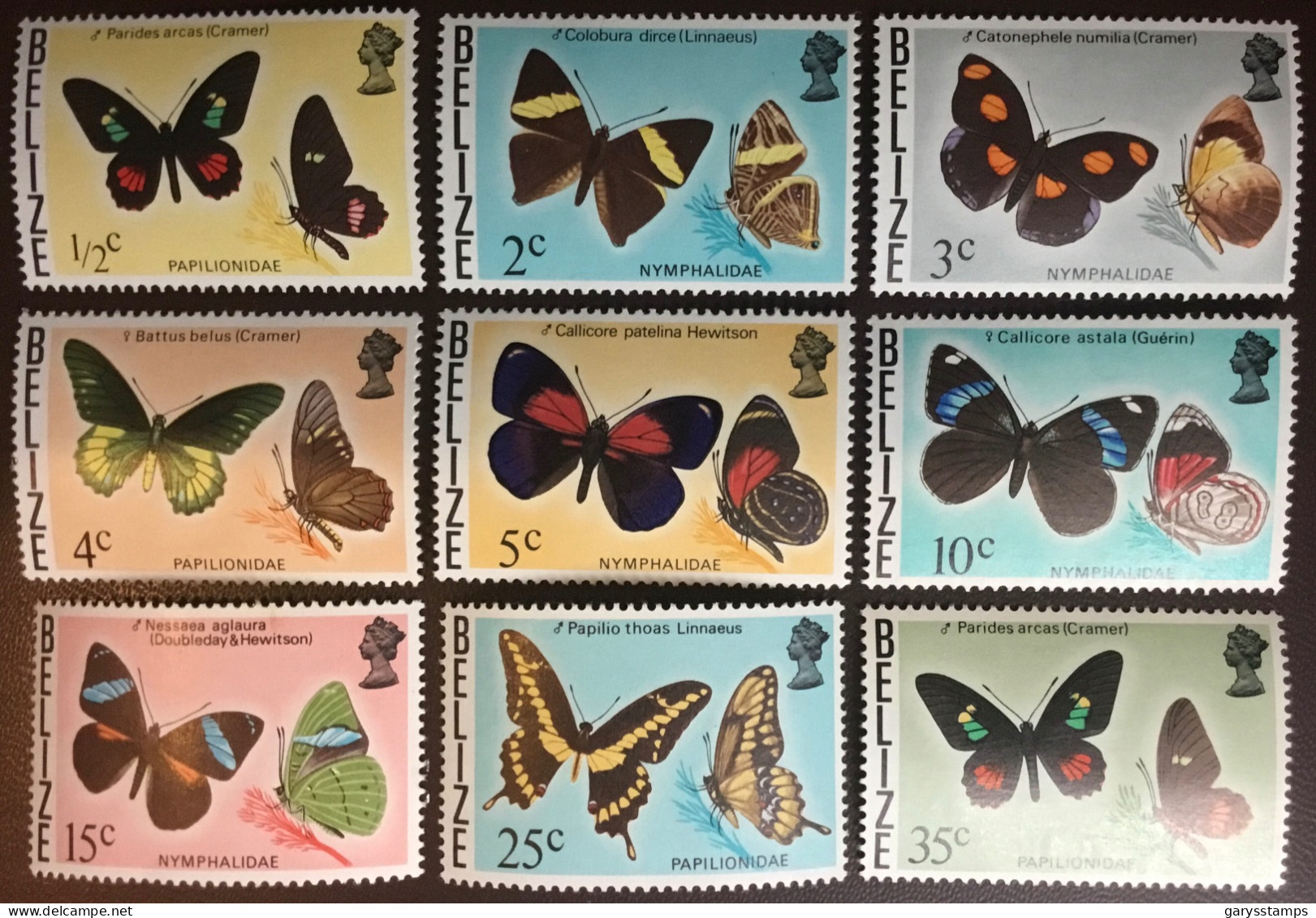 Belize 1975 - 1978 New Watermark & Additional Value Butterflies Complete Set SG403-13 MNH - Mariposas