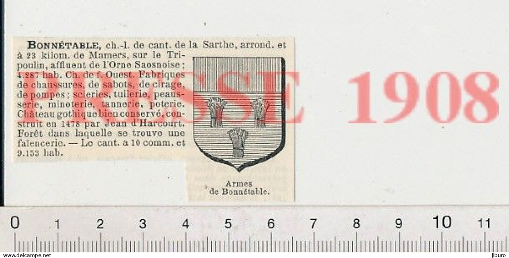 Doc 1908 Bonnétable 72 Sarthe Château Jean D'Harcourt Forêt Faïencerie Chaussures Pompes Blason 222C1 - Unclassified