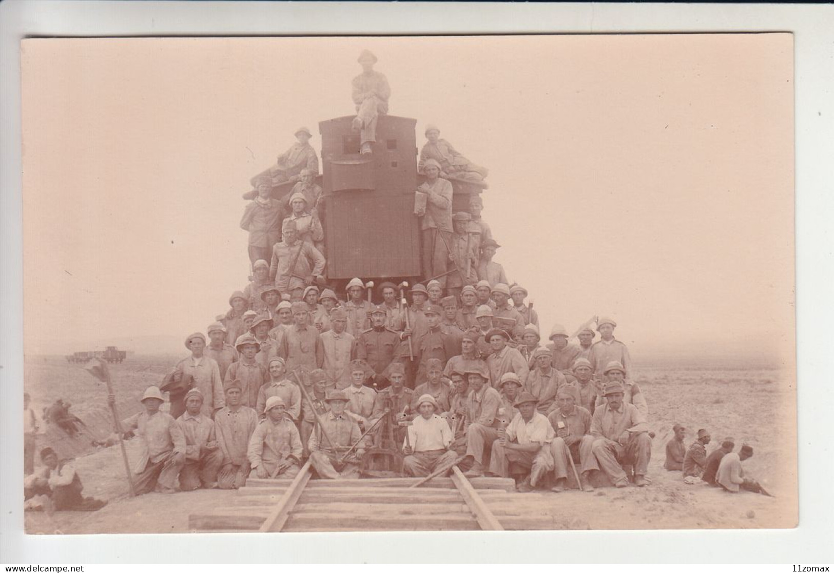 Railway Workers On Train Locomotive & Serbia Officers Real Photo Postcard Before 1914. (sr2193) Eisen Bahn Eisenbahn RR - Serbie