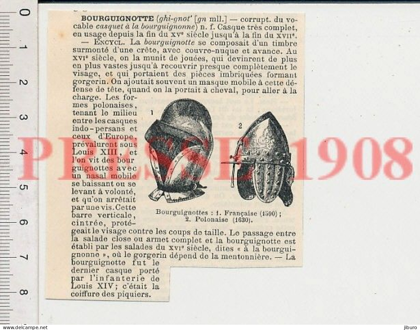 Doc 1908 Bourguignotte Casquet à La Bourguignonne Thème Heaume Casque Militaire Bourguignotte Française Polonaise 222C1 - Non Classés