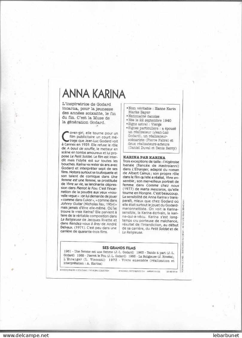 Portrait De Star De Cinéma Anna Karina - Non Classés