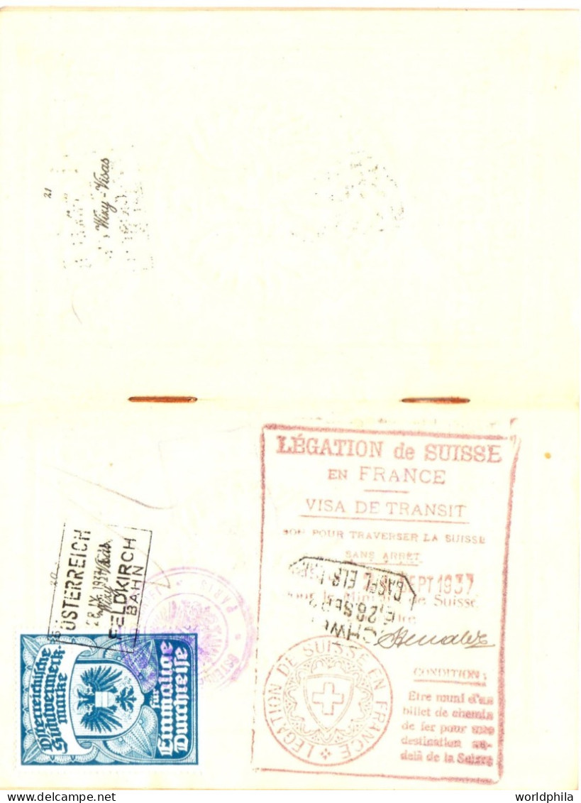 Poland / Polska 1937-9 Much Travelled Document, Europe, Some Revenue Stamps. Signed Passport History Document - Historische Documenten