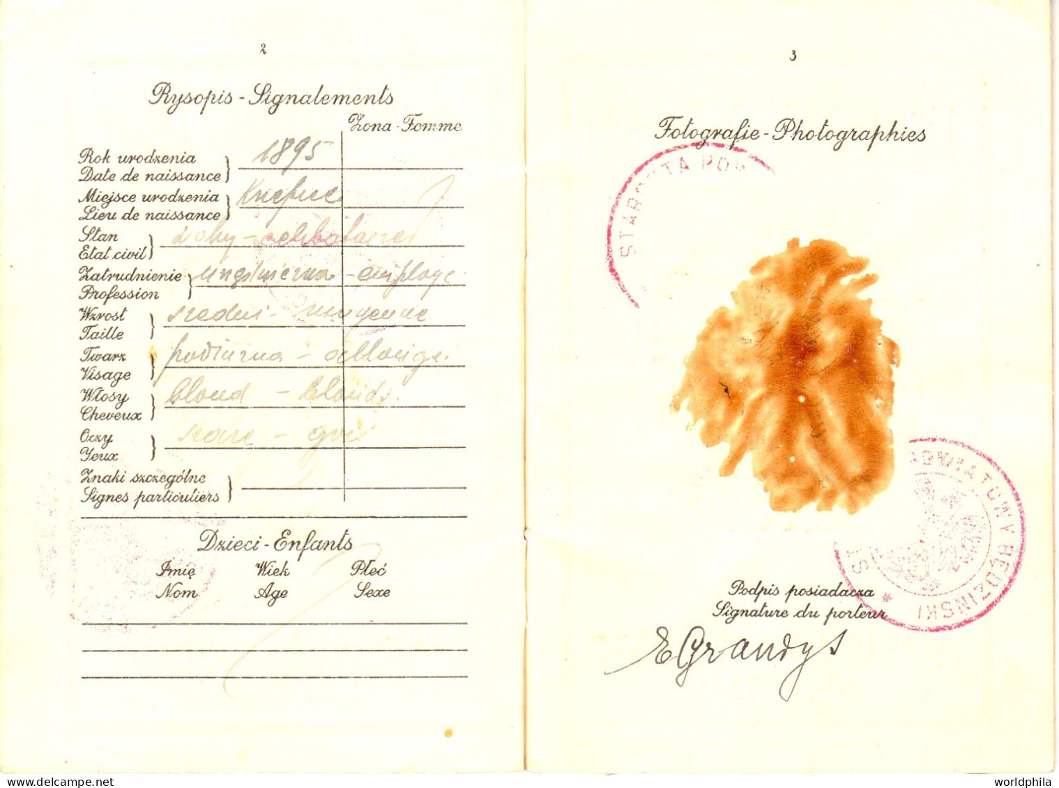 Poland / Polska 1937-9 much travelled document, Europe, some revenue stamps. signed Passport History document